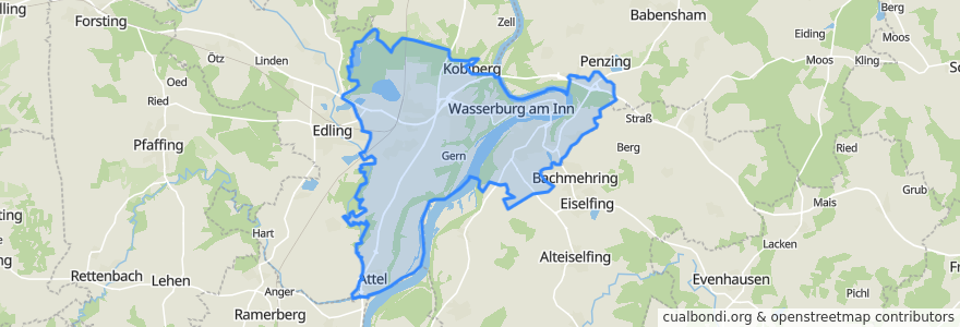 Mapa de ubicacion de Wasserburg am Inn.