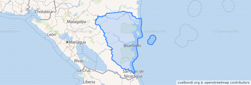 Mapa de ubicacion de Costa Caribe Sur.