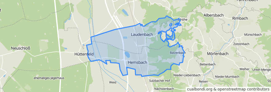 Mapa de ubicacion de VVG der Stadt Hemsbach.