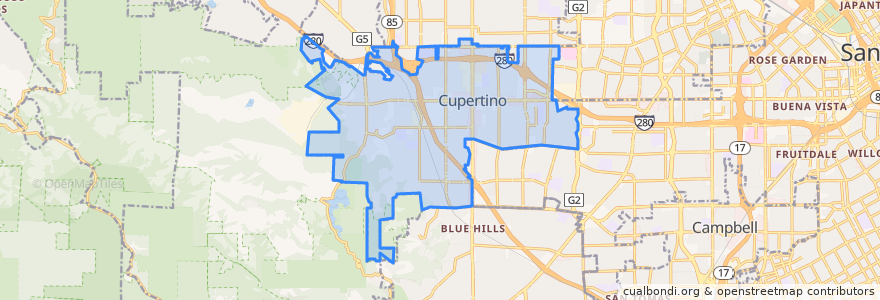 Mapa de ubicacion de Cupertino.