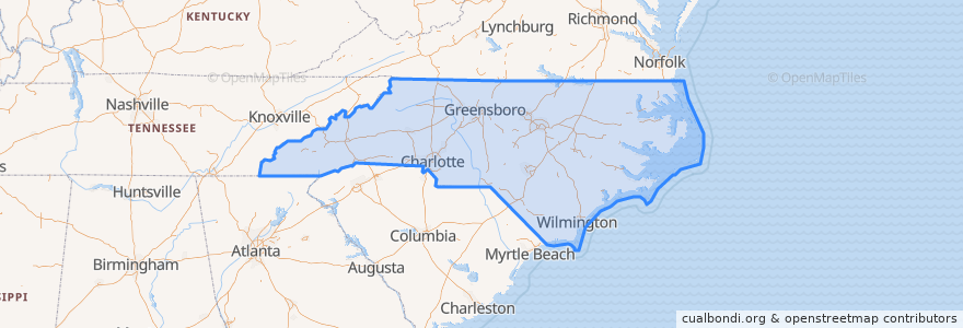 Mapa de ubicacion de North Carolina.