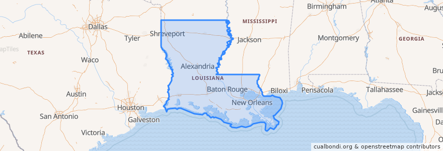 Mapa de ubicacion de Louisiana.