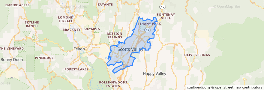 Mapa de ubicacion de Scotts Valley.