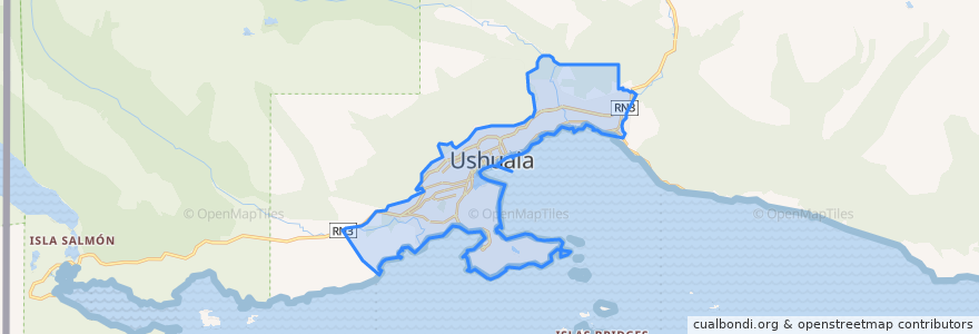 Mapa de ubicacion de Ushuaia.