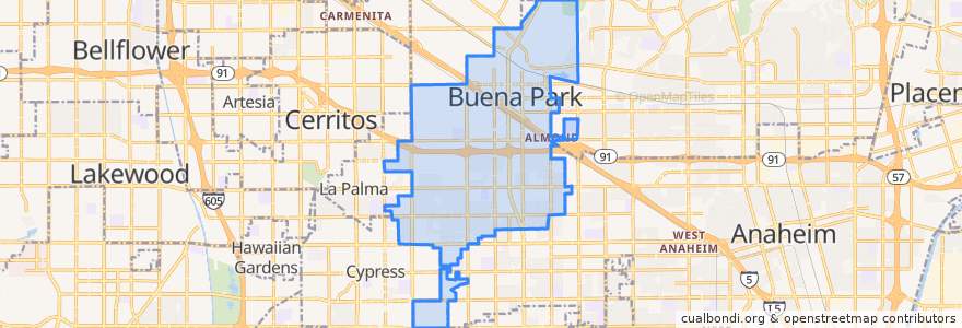 Mapa de ubicacion de Buena Park.