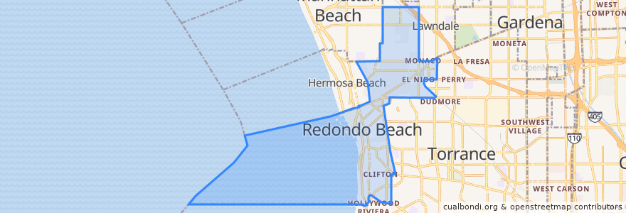 Mapa de ubicacion de Redondo Beach.