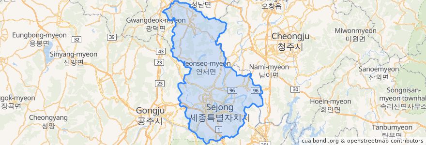 Mapa de ubicacion de 세종특별자치시.