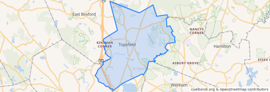 Mapa de ubicacion de Topsfield.