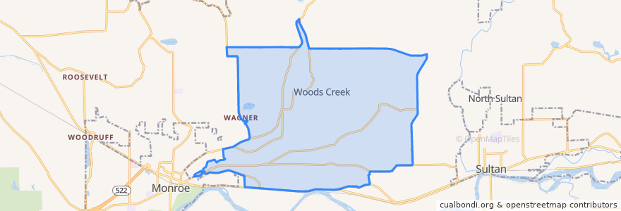 Mapa de ubicacion de Woods Creek.
