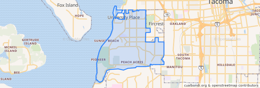 Mapa de ubicacion de University Place.