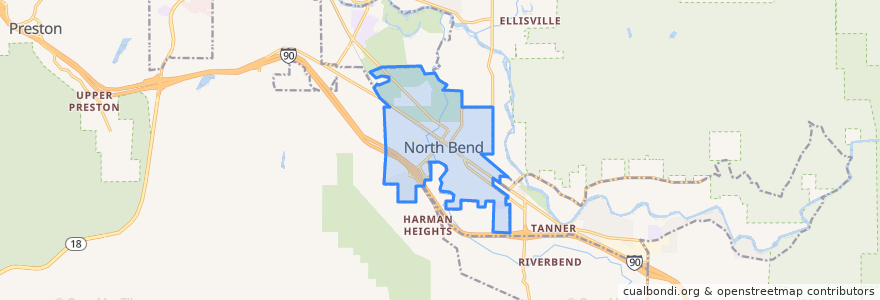 Mapa de ubicacion de North Bend.