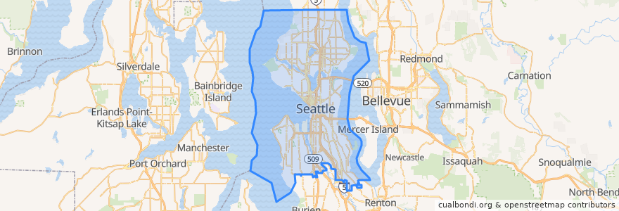 Mapa de ubicacion de Seattle.