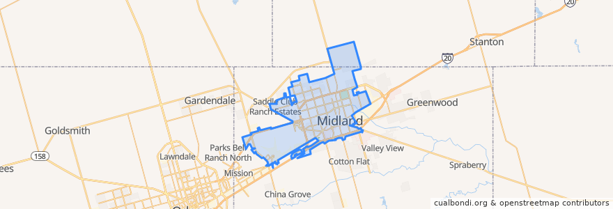 Mapa de ubicacion de Midland.