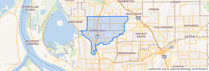 Mapa de ubicacion de Hazel Dell.