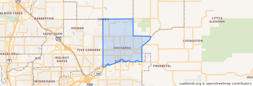 Mapa de ubicacion de Orchards.