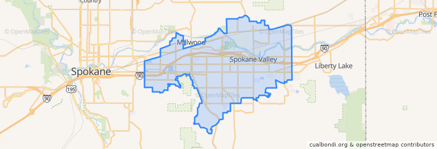 Mapa de ubicacion de Spokane Valley.