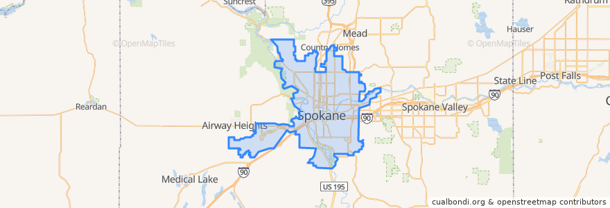 Mapa de ubicacion de Spokane.