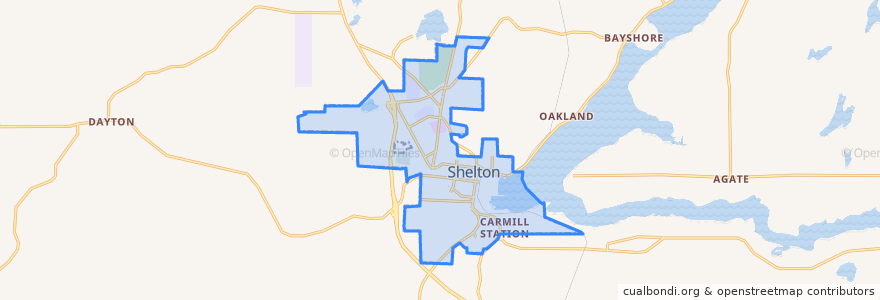 Mapa de ubicacion de Shelton.