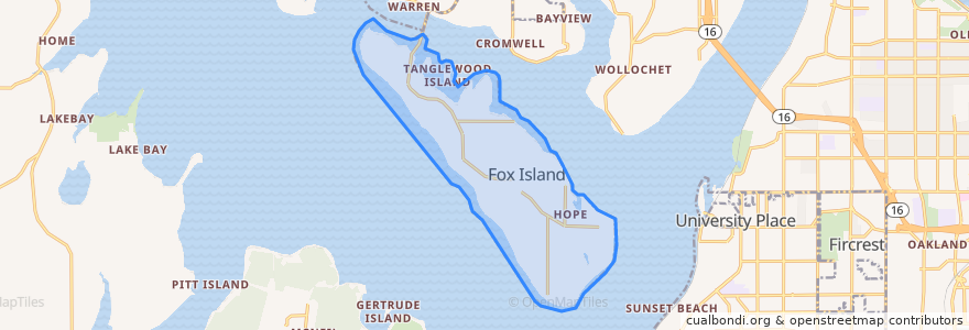 Mapa de ubicacion de Fox Island.