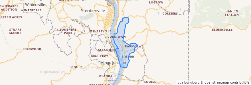 Mapa de ubicacion de Follansbee.