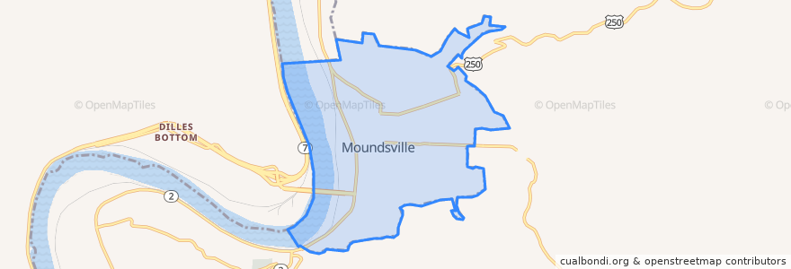 Mapa de ubicacion de Moundsville.