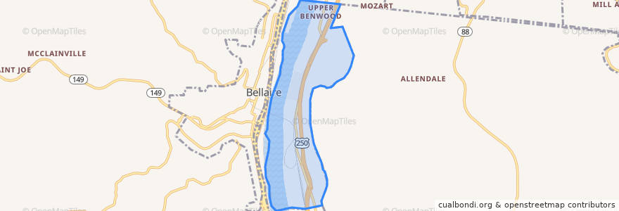 Mapa de ubicacion de Benwood.