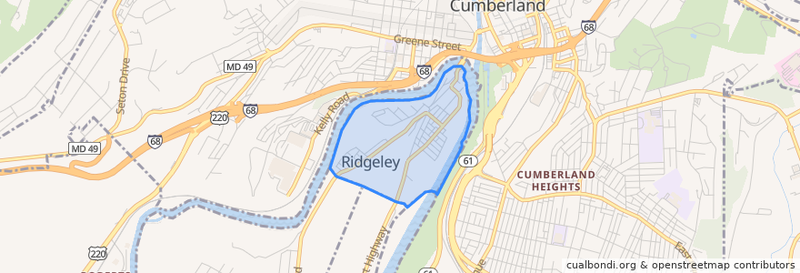 Mapa de ubicacion de Ridgeley.