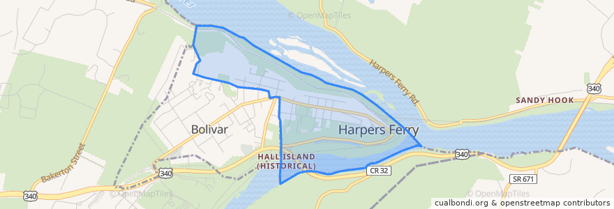 Mapa de ubicacion de Harpers Ferry.