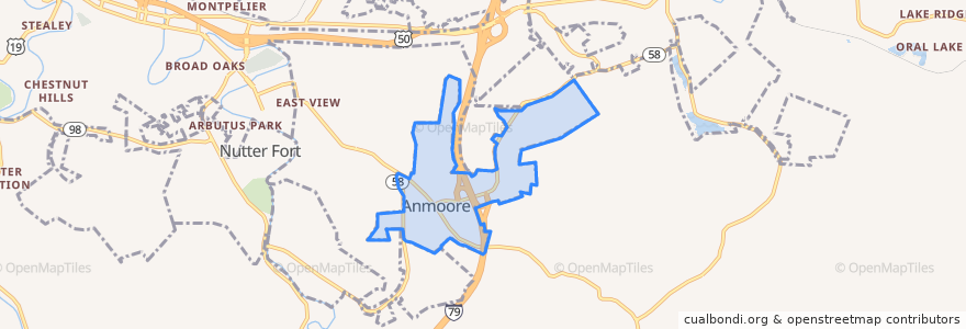 Mapa de ubicacion de Anmoore.