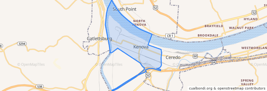 Mapa de ubicacion de Kenova.
