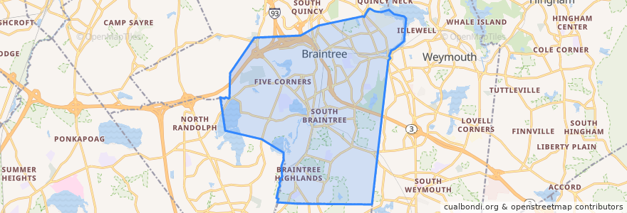 Mapa de ubicacion de Braintree.