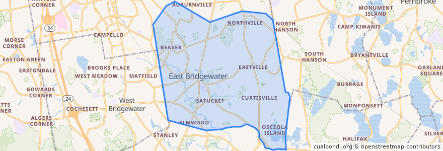 Mapa de ubicacion de East Bridgewater.