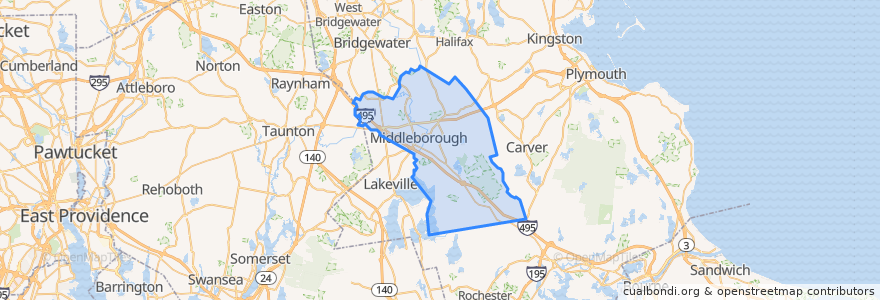 Mapa de ubicacion de Middleborough.