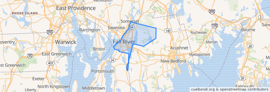 Mapa de ubicacion de Fall River.