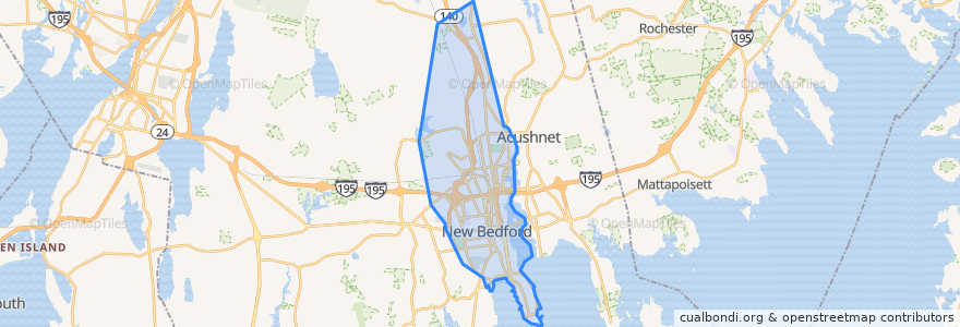 Mapa de ubicacion de New Bedford.