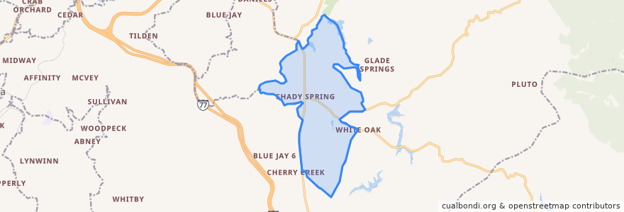 Mapa de ubicacion de Shady Spring.