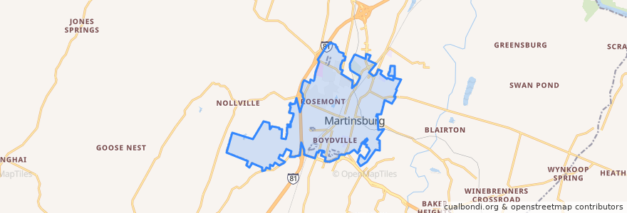 Mapa de ubicacion de Martinsburg.