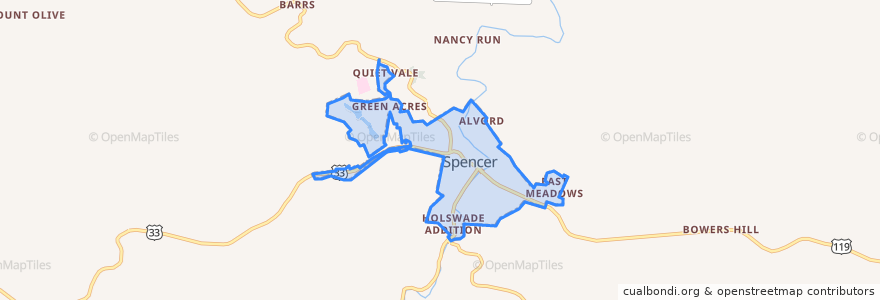 Mapa de ubicacion de Spencer.