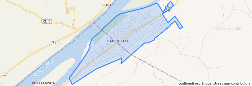 Mapa de ubicacion de Paden City.