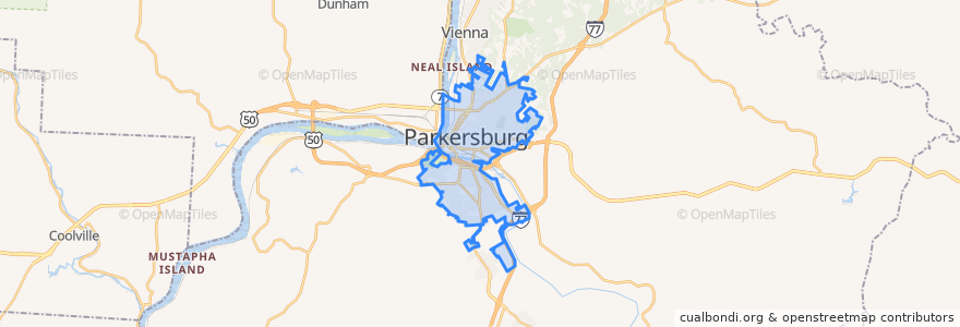 Mapa de ubicacion de Parkersburg.