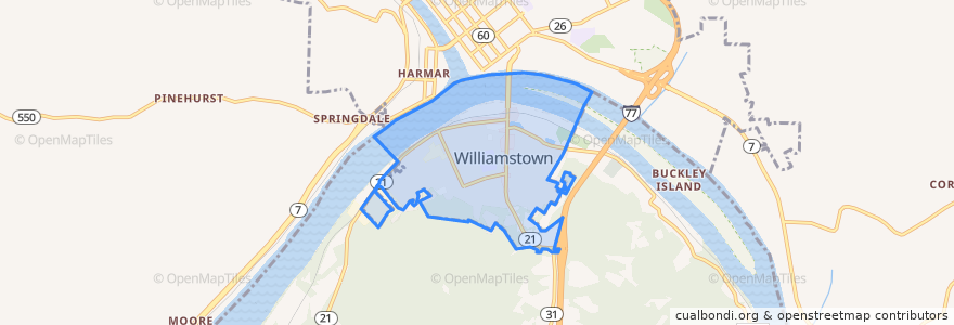 Mapa de ubicacion de Williamstown.