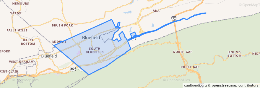 Mapa de ubicacion de Bluefield.