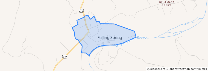 Mapa de ubicacion de Falling Spring.