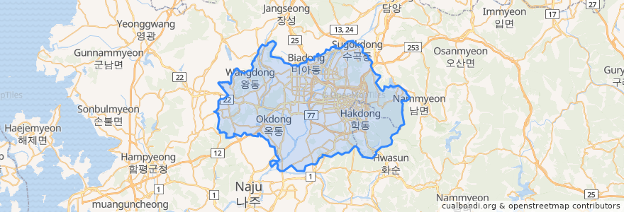 Mapa de ubicacion de Gwangju.