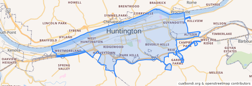 Mapa de ubicacion de Huntington.