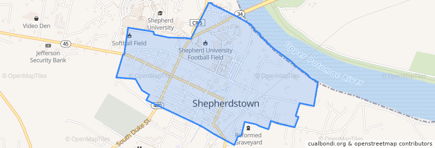 Mapa de ubicacion de Shepherdstown.