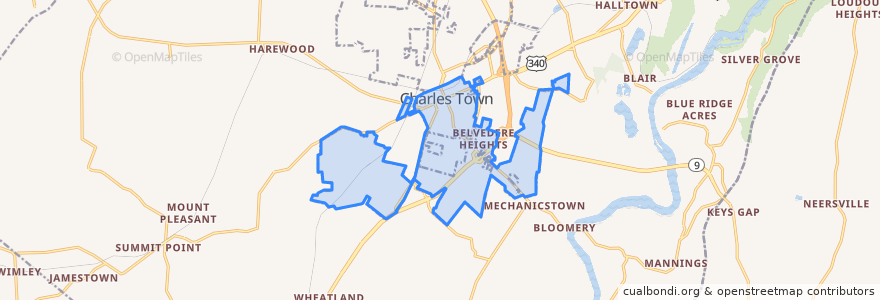 Mapa de ubicacion de Charles Town.