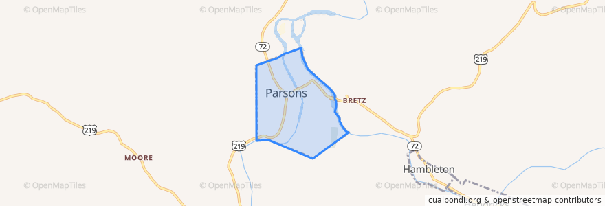 Mapa de ubicacion de Parsons.