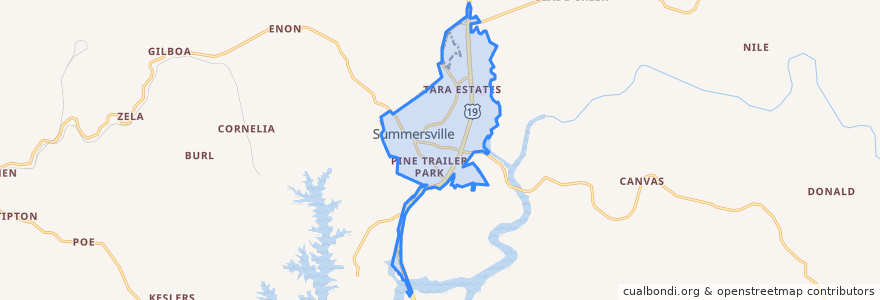 Mapa de ubicacion de Summersville.
