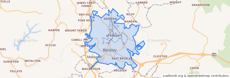 Mapa de ubicacion de Beckley.